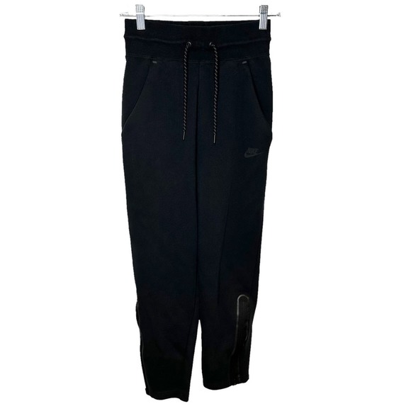 Nike Black Sweatpants High Waist Ankle Zips Drawstring Elastic Waist Size XS - Picture 1 of 9
